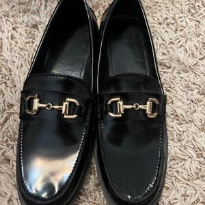 H&M Black Loafers with Gold Buckle